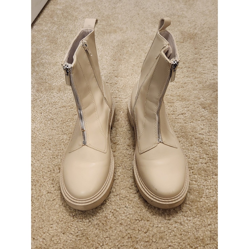 Zara Cream Beige Front and Side Zip Lug Sole Ankle Boots Size 6